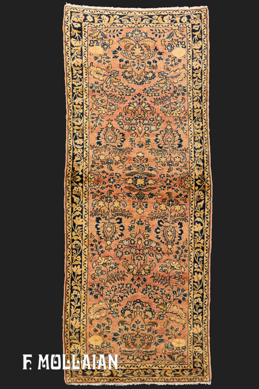 فرش با زمینه هلویی رنگ آنتیک ایرانی لیلیان کد:۵۵۹۶۹۰۲۸